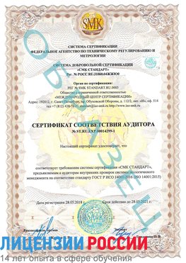 Образец сертификата соответствия аудитора №ST.RU.EXP.00014299-1 Выборг Сертификат ISO 14001